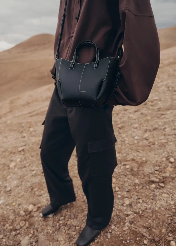 Cyme Tote Nano Edition Textured Black with Ecru Stitching