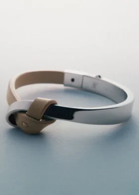 Ormé Bangle Edition Silver in rhodium with Taupe Leather