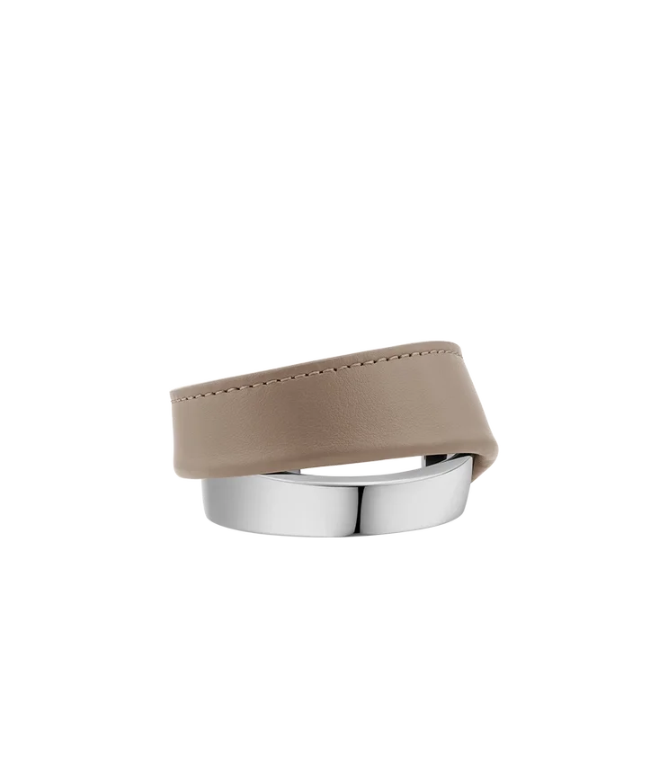 Ormé Cuff Edition Silver in rhodium with Taupe Leather